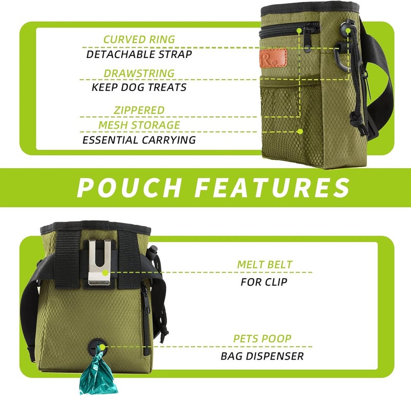 KHPR Dog Treat Training Pouch Easily Carries Pet Toys Kibble, Treats Built-in Poop Bag Dispenser 3 Ways to Wear Comes with a Foldable Silicone Bowl(Army Green) - Image 2